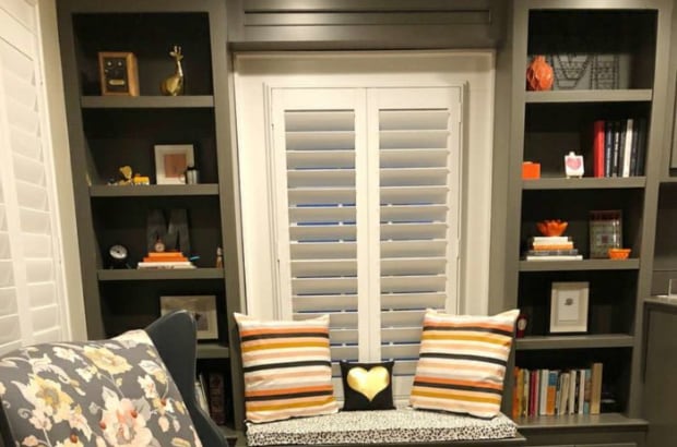 Plantation shutters in a den